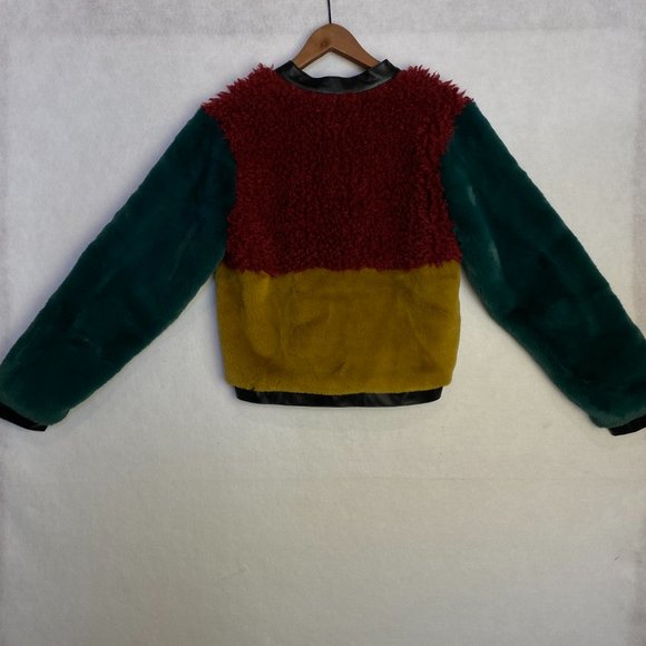 Ivory Rose Cropped Jacket Womens Medium Fleece Full Zip Mustard Colorblock Blk - Picture 4 of 10